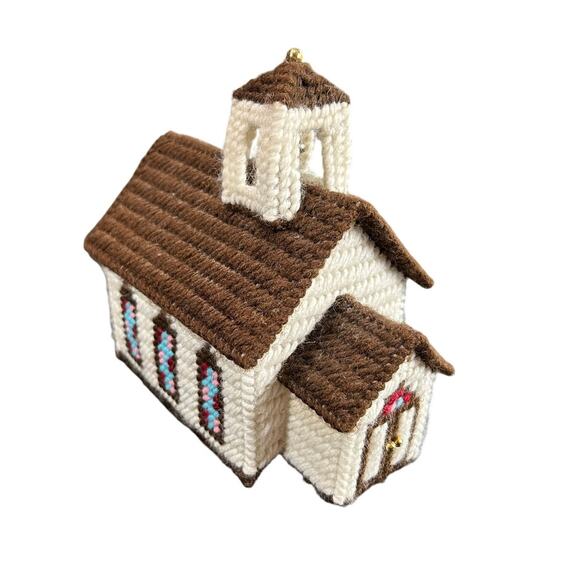 Vtg Church Steeple- crochet frame- some wear- music box how great thou art - Picture 1 of 6